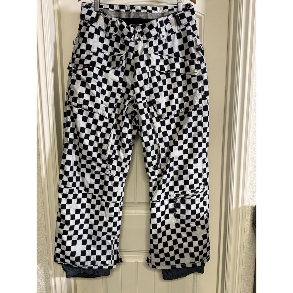 Vans Mens Y2K Checkerboard Snowboard Pants Black White Cargo Insulated L Flawed